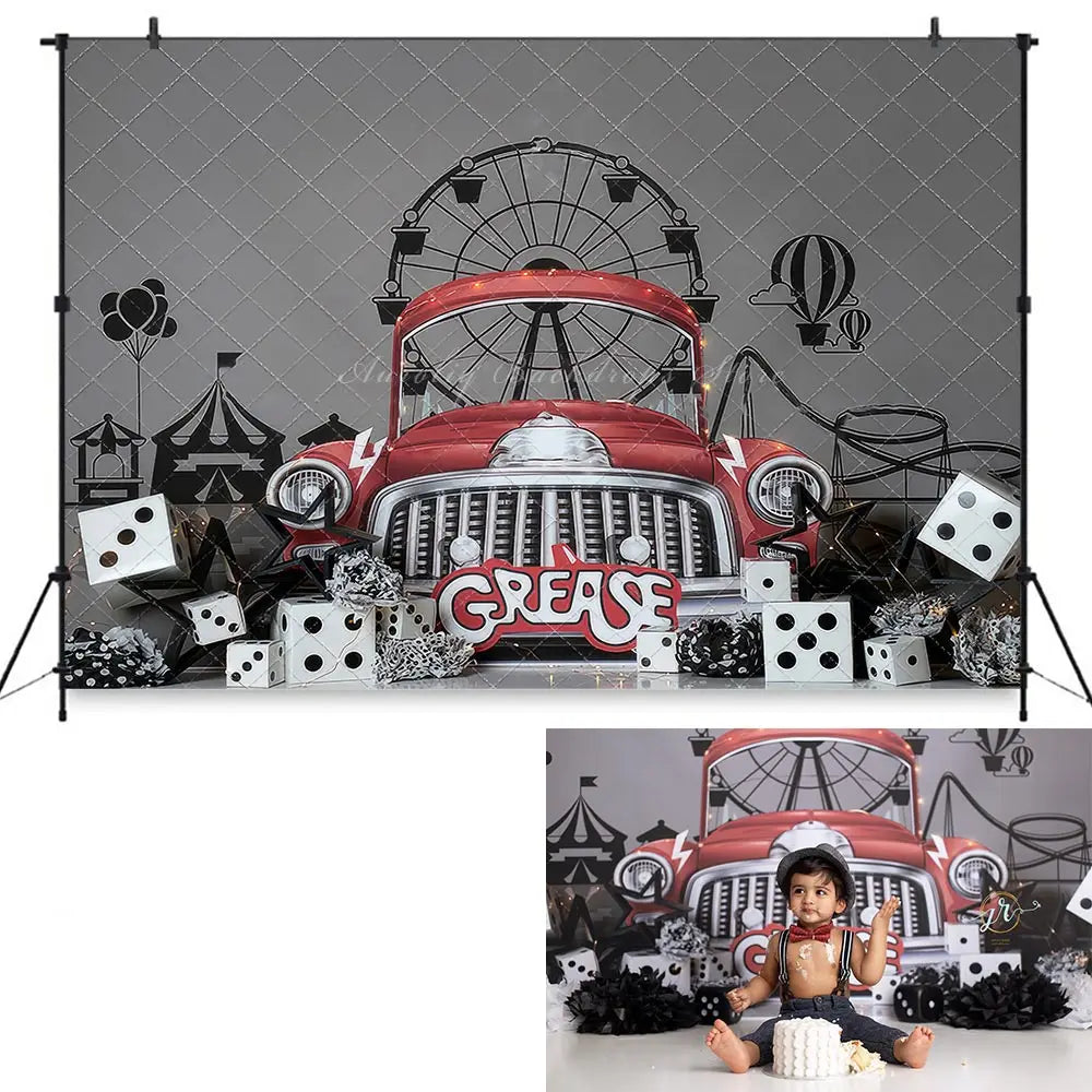 Greased Lightening Photo Backdrop Retro Car Kids Baby Cake Smash Photography Props Child Adult Birthday Studio Backgrounds