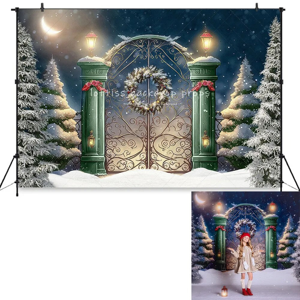 Vacances Royal Gates Décors Enfants Adultes Noël Photographie Accessoires Hiver Enfant Bébé Photocall Noël Enneigé Entrée Fond 