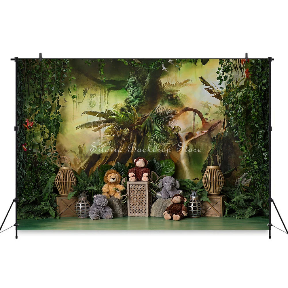 Mystic Jungle Animals Photo Background Birthday Cake Smash Photography Backdrop Cloth Kids Portrait Photo Studio Props