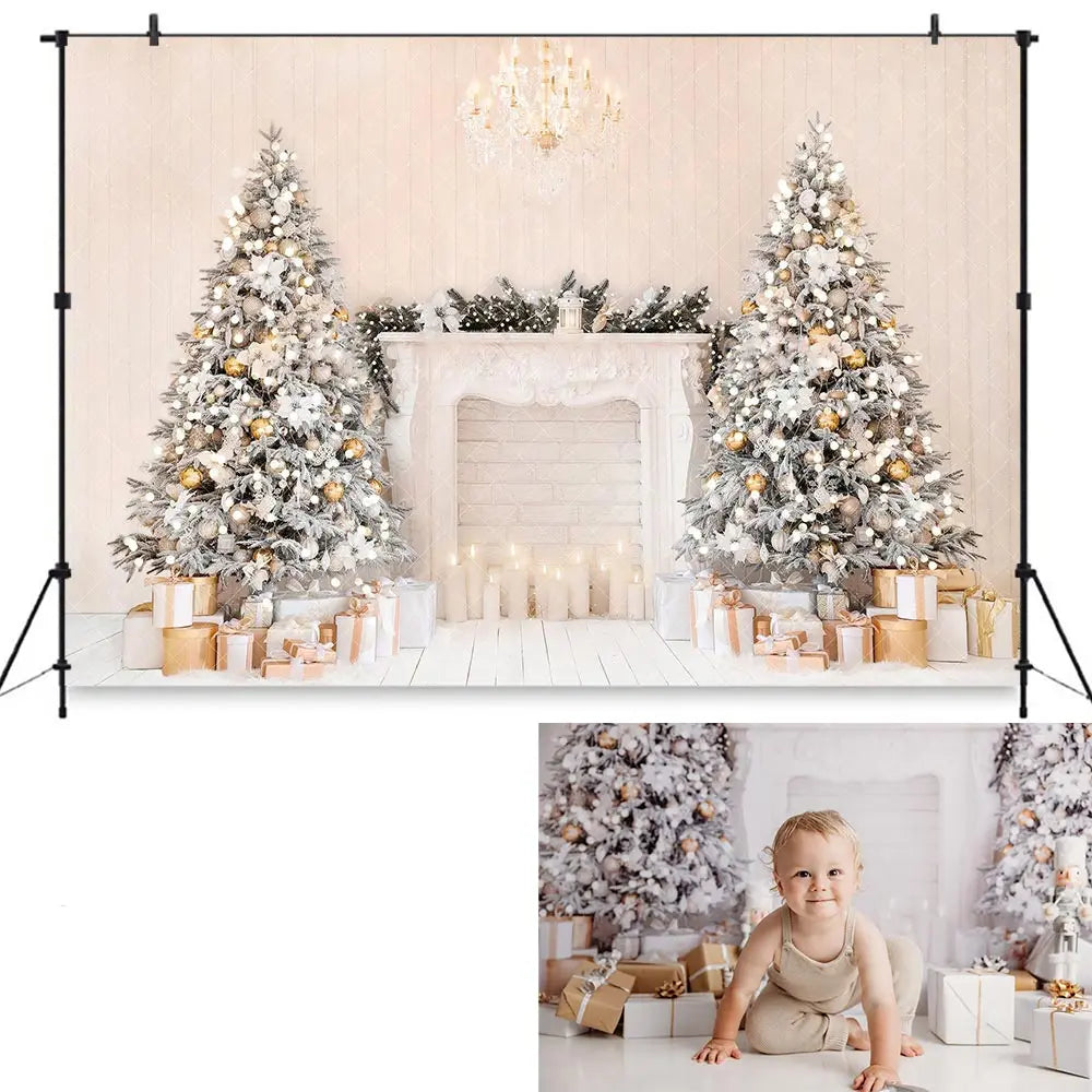 Shimmer Gold Christmas Tree Backdrop Kids Baby Cake Smash Photography Props Child Girls Adult Birthday Studio Backgrounds