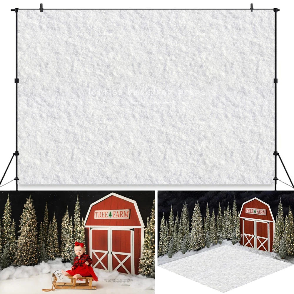 Tree Farm Barn Backdrops Kids Winter Portrait Photography Adult Child Cake Smash Snowy Forest Trees Background