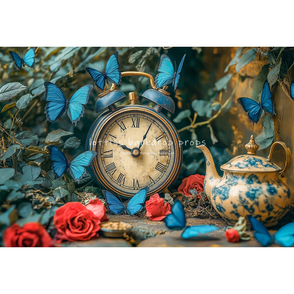 Wonderland Jungle Clock Backdrops Kids Baby Birthday Cake Smash Photocall Decors Forest Fairy Photography Backgrounds