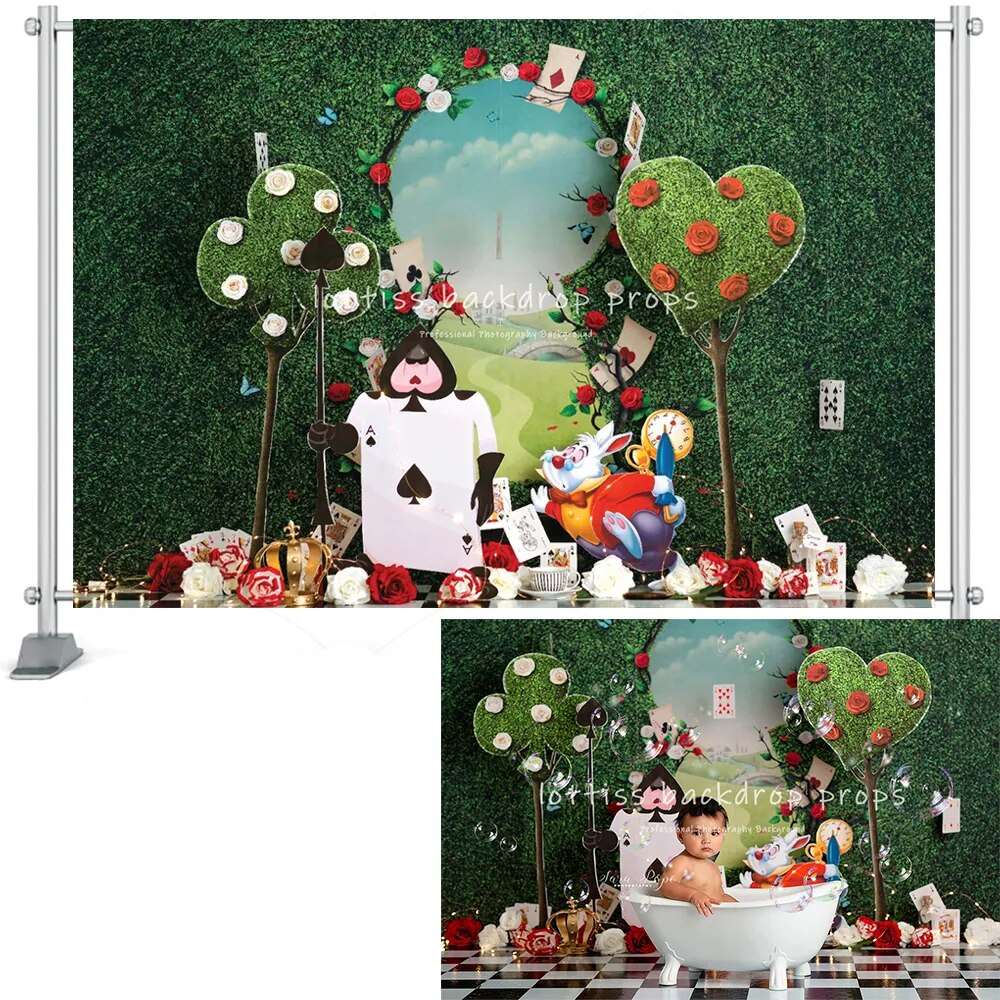 Alice In Wonderland Theme Birthday Background Baby Kids Girl Birthday Party Props Tea Party Mad Hatter Cartoon Decor Backdrop