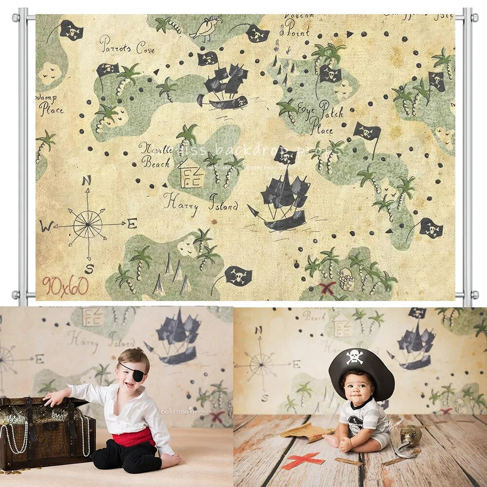 Treasure Island Backdrops Boy Portrait Props Kids Baby Cake Smash Photography Birthday Party Child Sports Background