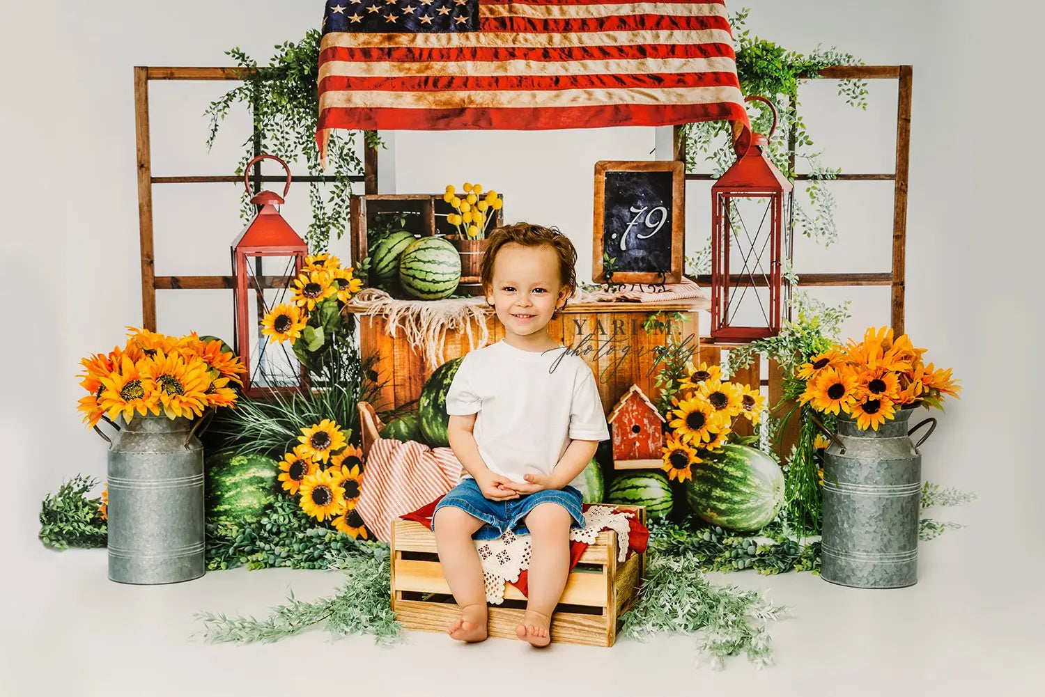 Sweet Summer Photography Backdrop Watermelon Sunflowers Child Girls Adult Photocall Decors Kids Baby Cake Smash Photo Background