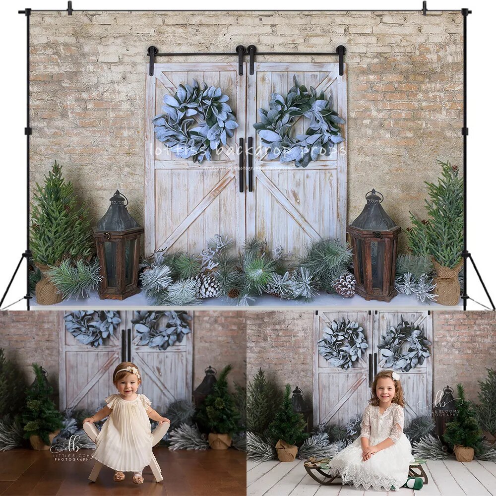 Christmas Barn Door Backdrops Kids Adult Photography Decors Baby Birthday Cake Smash Props Xmas Winter Background