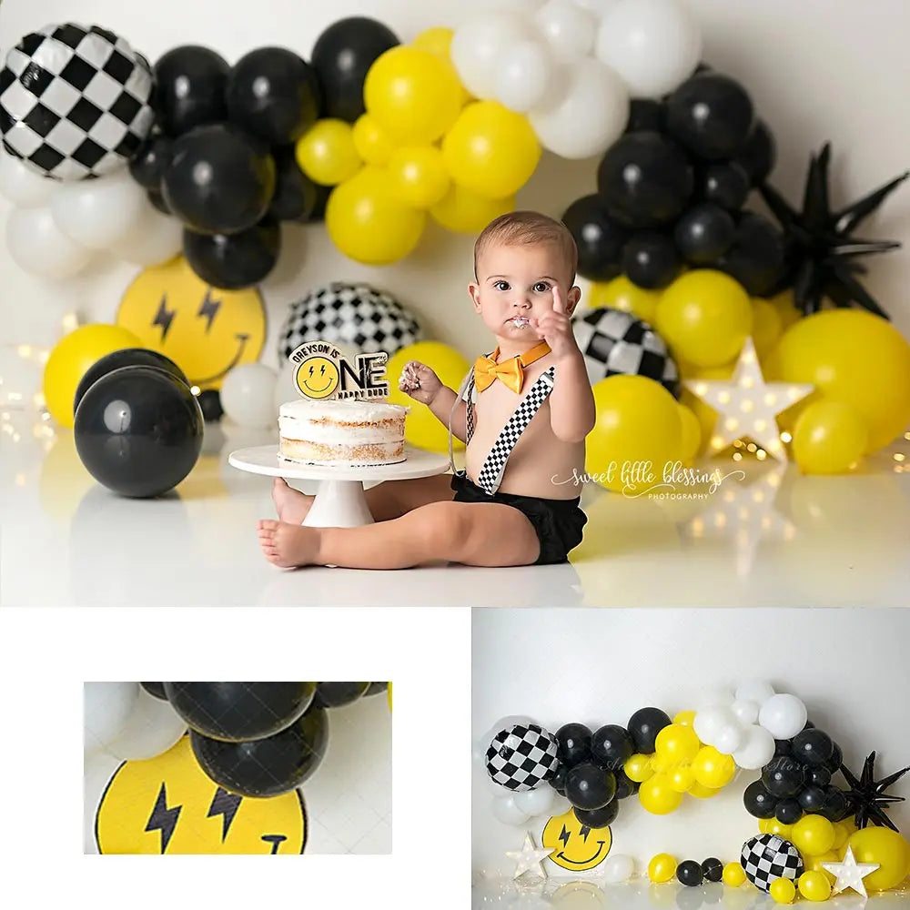 Little Happy Dude Photography Backdrop Kids Baby Cake Smash Photocall Decors Balloons Child Boys Adult Studio Backgrounds