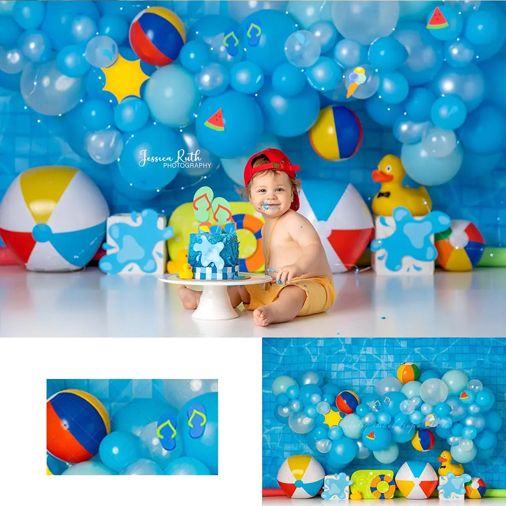 Summer Pool Party Backdrop Kids Baby 1st Birthday Photocall Decors Balloons Child Boys Adult Photography Backgrounds