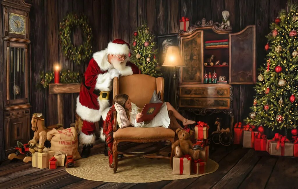 Santas Cabinet of Christmas Wishes Photography Backdrops For Child Portrait Props Family Xmas Fireplace Livingroom Background