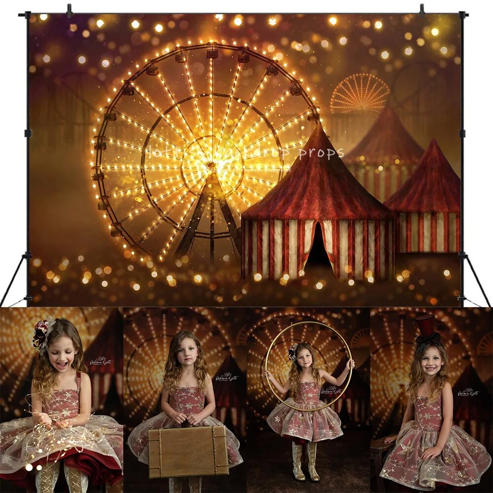 Arrière-plan de carnaval sombre, accessoires de photographie pour enfants et bébés, décors de studio photo d'anniversaire pour enfants et adultes, arrière-plan de grande roue de cirque 