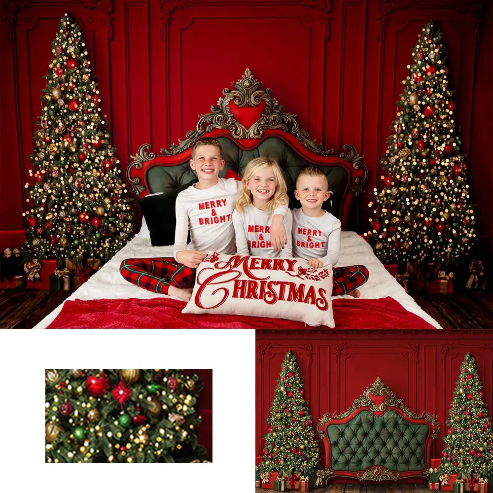 Regal Red Green Headboard Backdrop Kids Baby Cake Smash Photography Props Christmas Tree Child Adult Family Photo Studio Decors