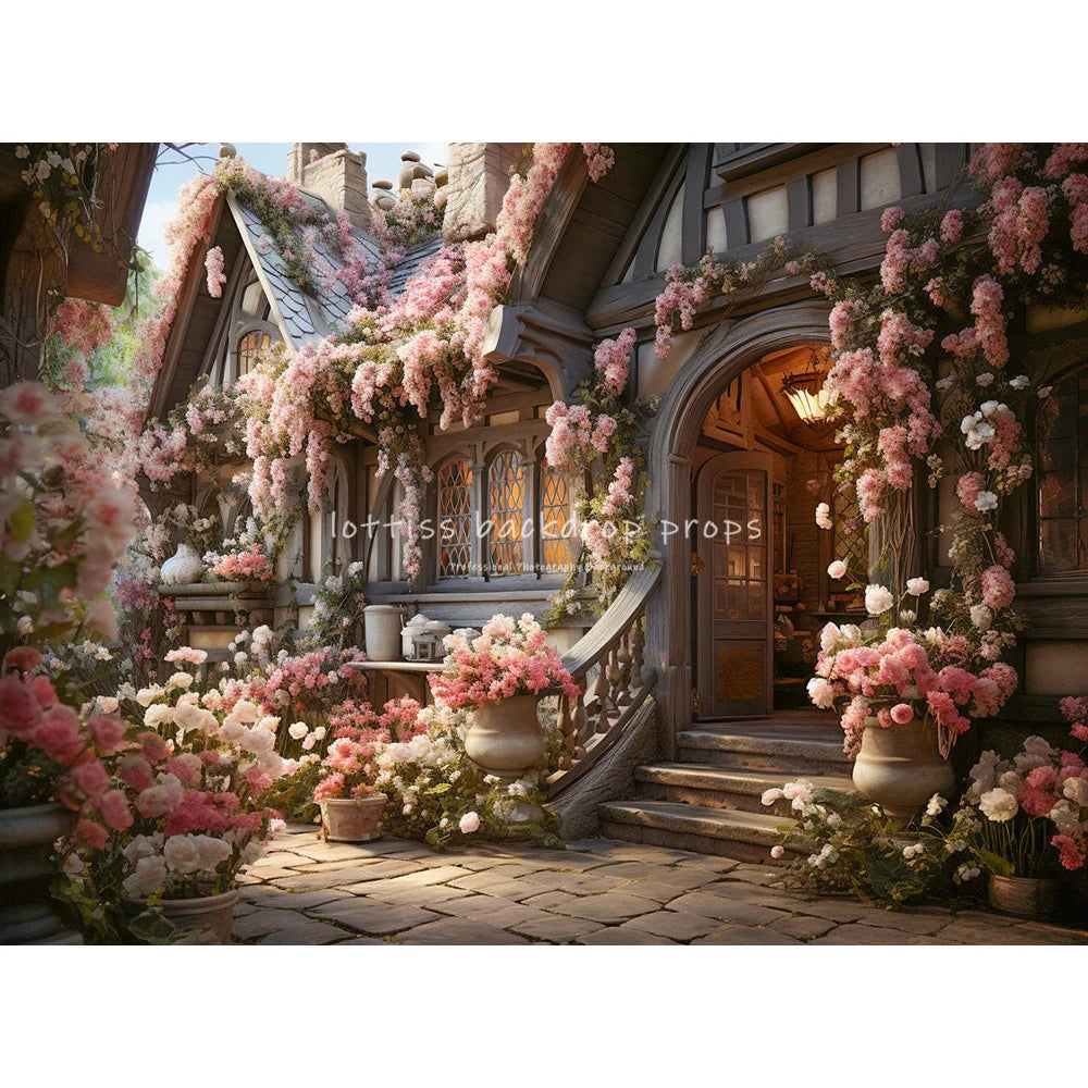 Garden House Floral Door Backdrops Kids Child Spring Photography Girl Baby Photocall Decors Rose Pink Flower Windows Backgrounds