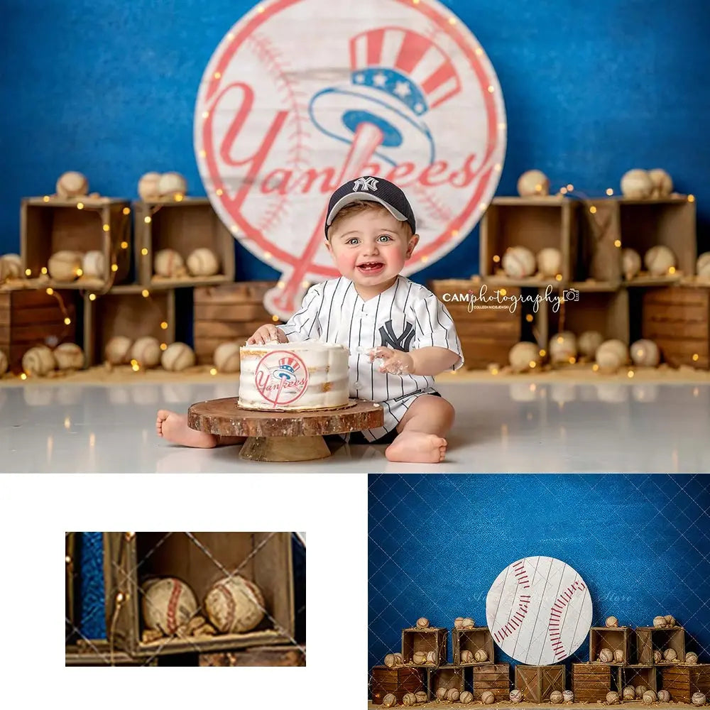 Sports Theme Birthday Backdrop Baseball Wooden Box Kids Baby Cake Smash Photography Props Boys Adult Studio Backgrounds