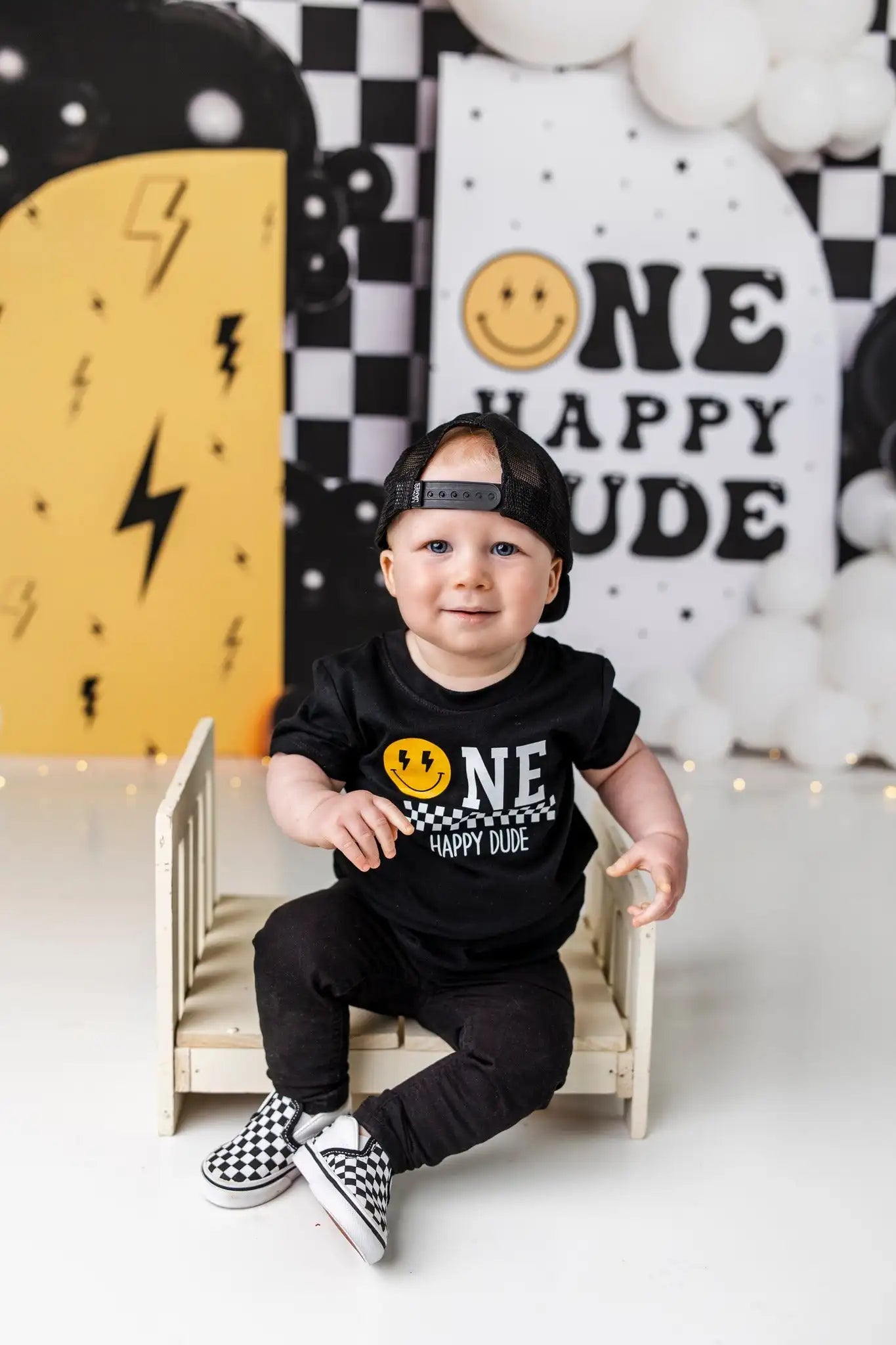 One Happy Dude Backdrops Kids Baby Cake Smash Photography Props Child Boy Photocall Decors Birthday Photo Banner Backgrounds