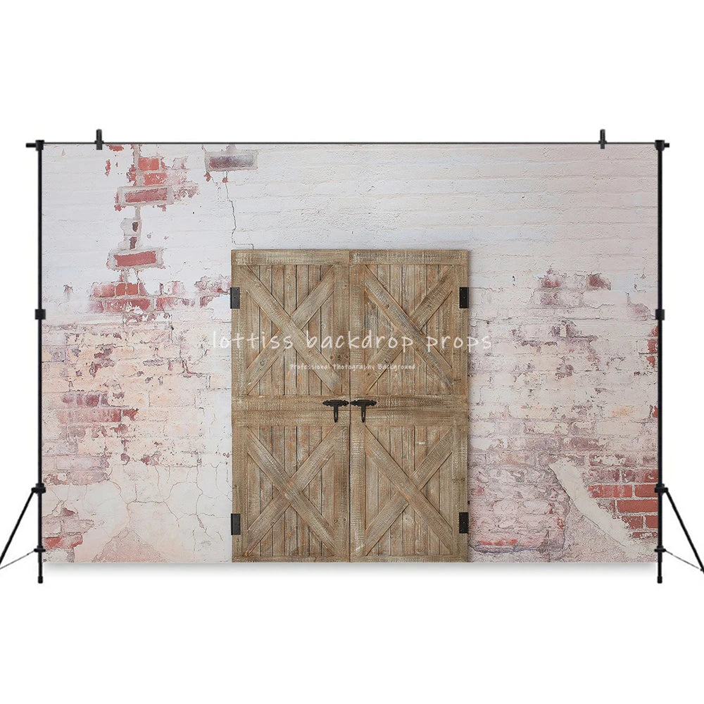 Spring Terrace Wooden Door Backdrops Kids Baby Photography Props Child Adult Photocall Decors Garden Brick Wall Backgrounds