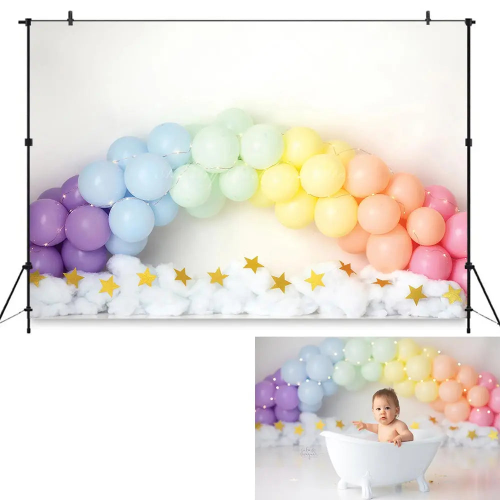 Rainbow Balloon Arch Photography Backdrop Kids Baby Cake Smash Photocall Decors Child Adult Birthday Photo Studio Backgrounds