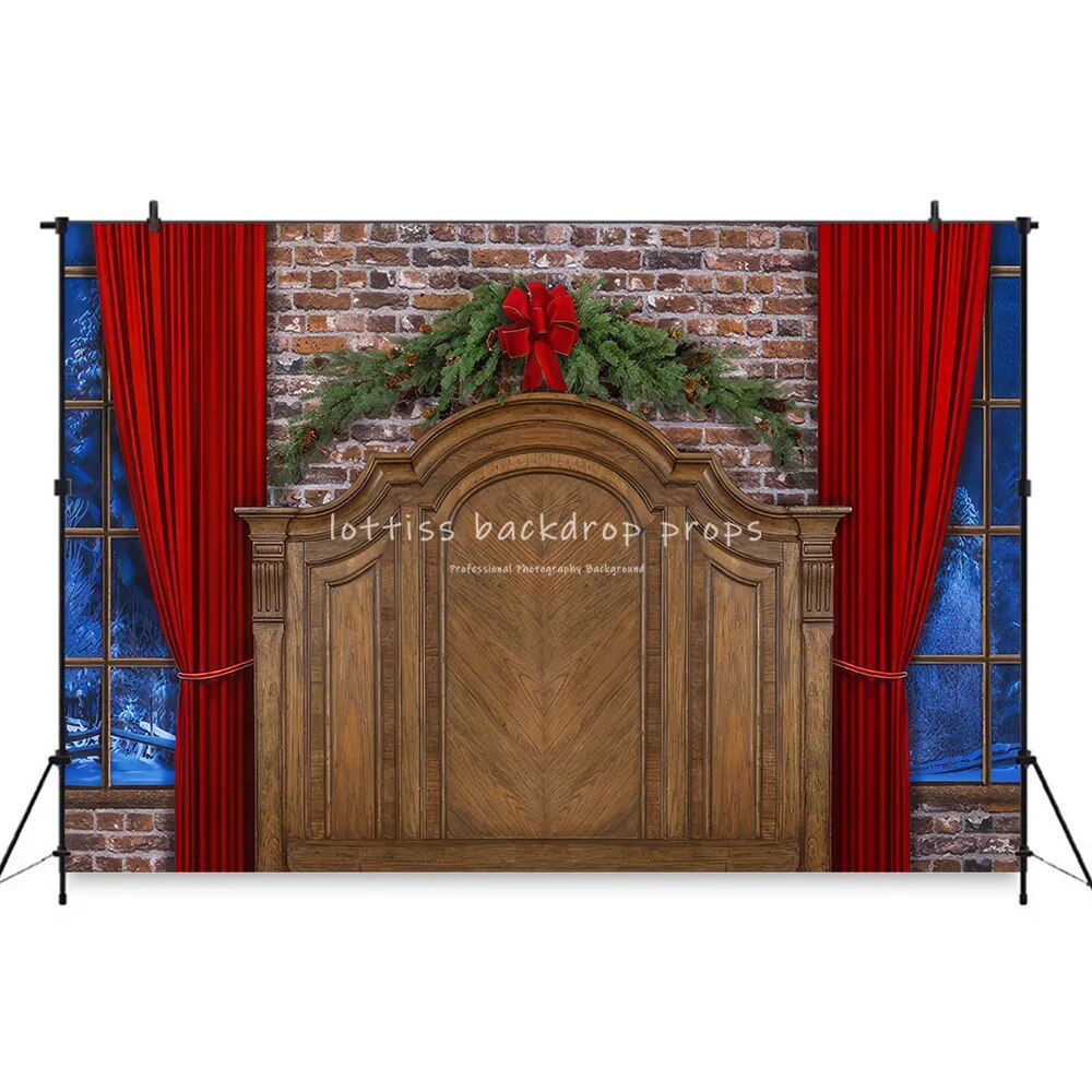 Christmas Headboard Backdrop Kids Adult Photogtaphy Props Birthday Xmas Brick Wood Wall Bedroom Background