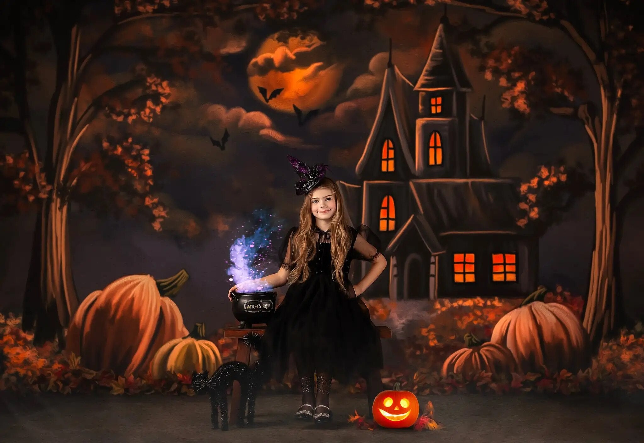 Arrière-plan de château d'halloween, accessoires de photographie pour enfants et adultes, pour séance photo de bébé, lanterne de citrouille maléfique 