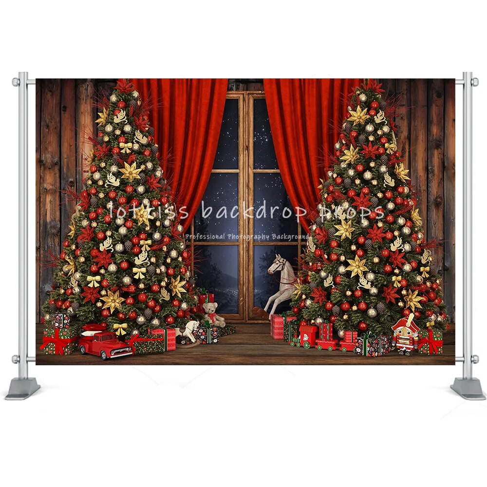 Christmas Room Backdrop Photography Santa Fireplace Toy Window Wreath Winter Wooden Floor Kids Portrait Background Photo Studio