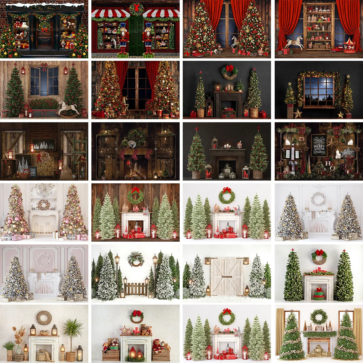 Christmas Room Backdrop Photography Fireplace Windows Toys Wreath Winter Family Party Kids Birthday Background Photo Studio