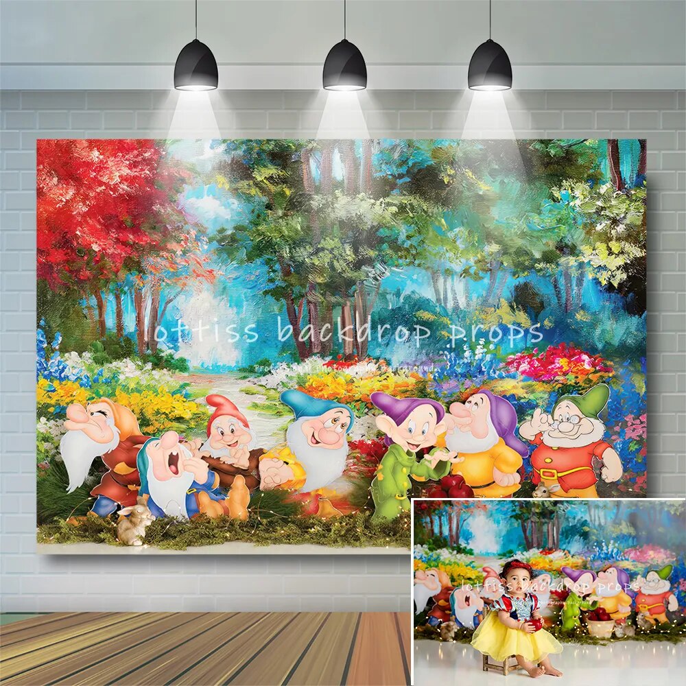 Seven Dwarves Birthday Backdrop  Kids Girl Baby Shower Party Photography Princess Children Background Photostudio Props