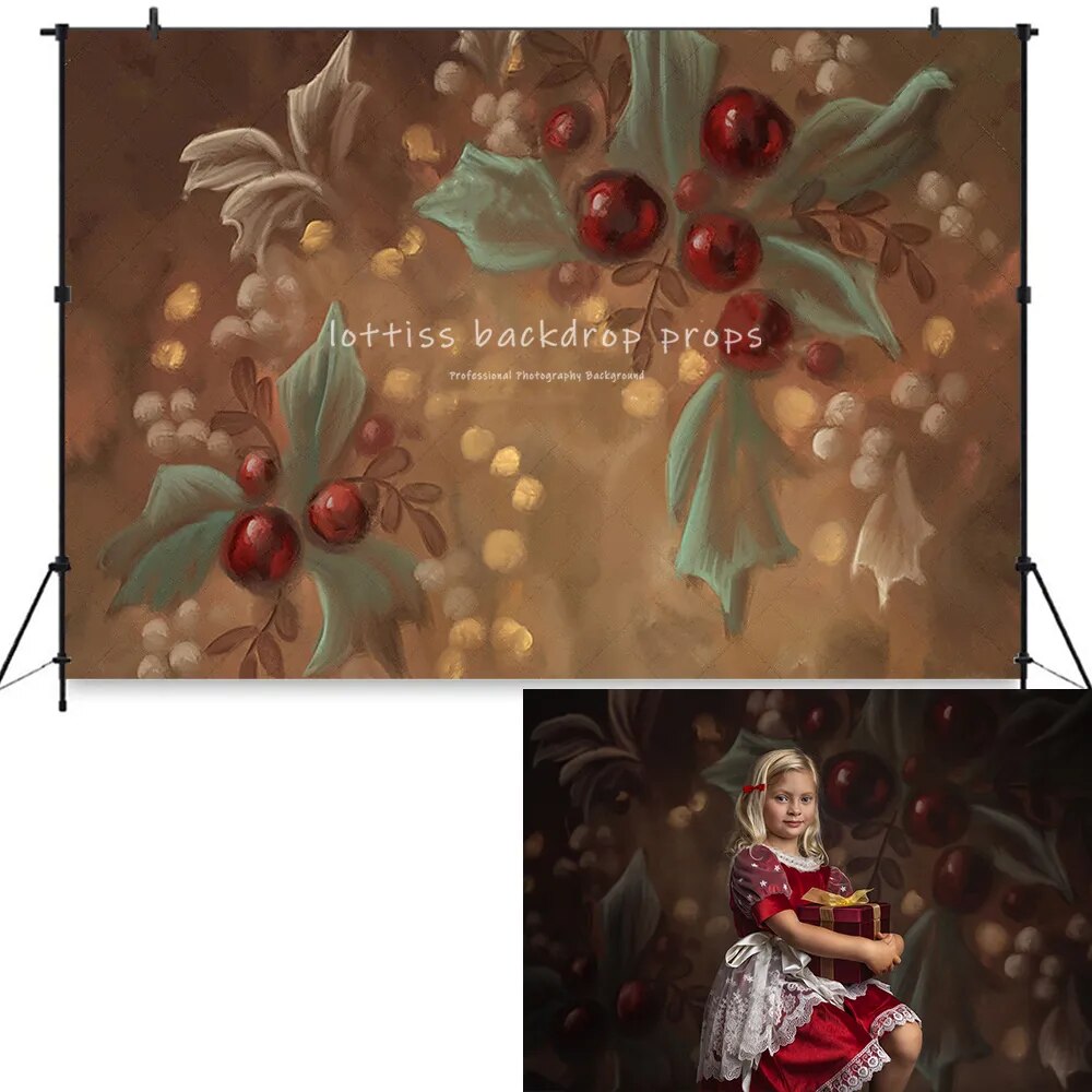 Arrière-plan Floral d'art d'hiver, accessoires de photographie pour enfants et adultes, décors de séance photo pour enfants et bébés, arrière-plan floral de noël professionnel 