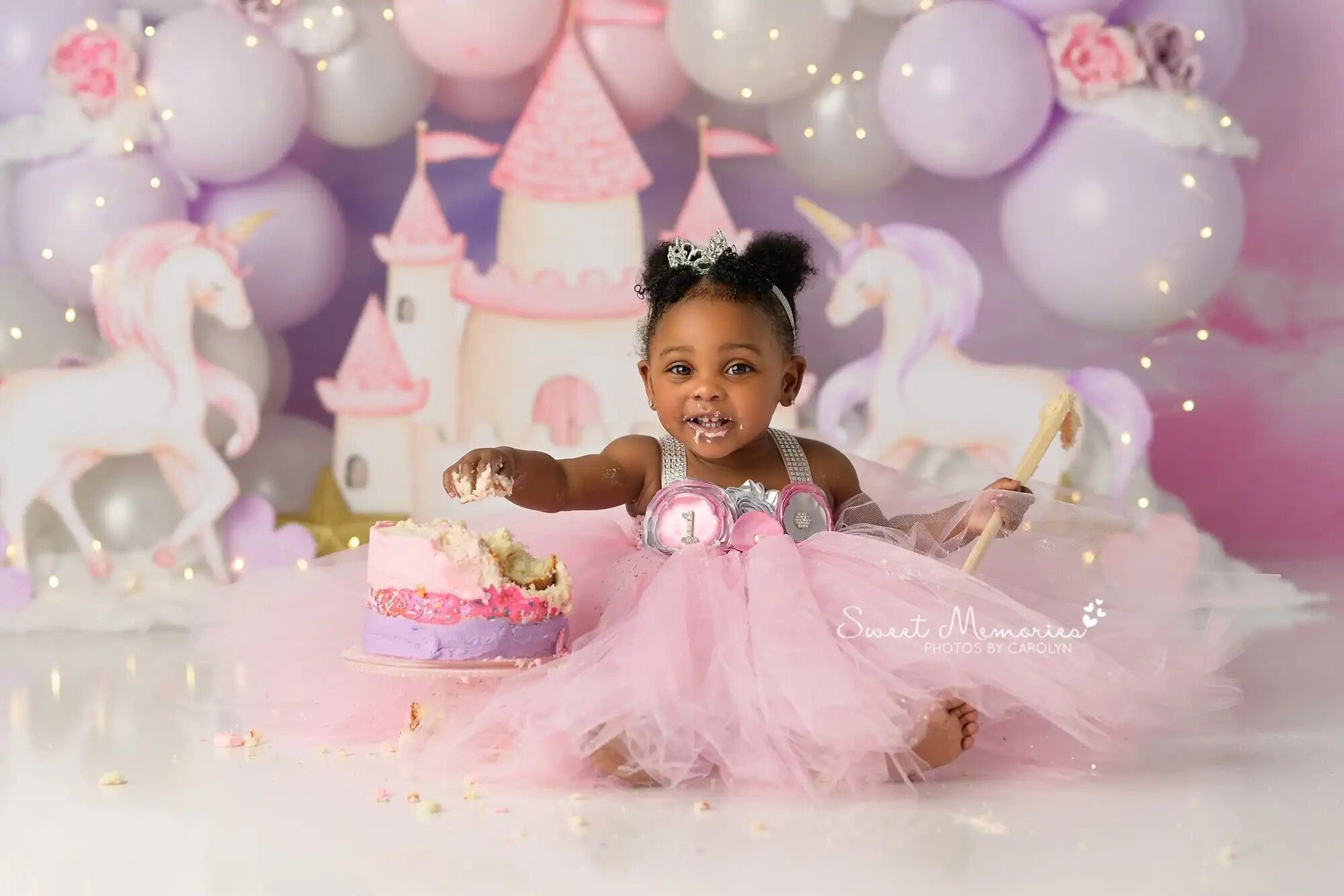 Unicorn Princess Cake Smash Backdrops Kids Baby Photography Child Girl Cake Smash Photocall Decors Rainbow Balloons Background