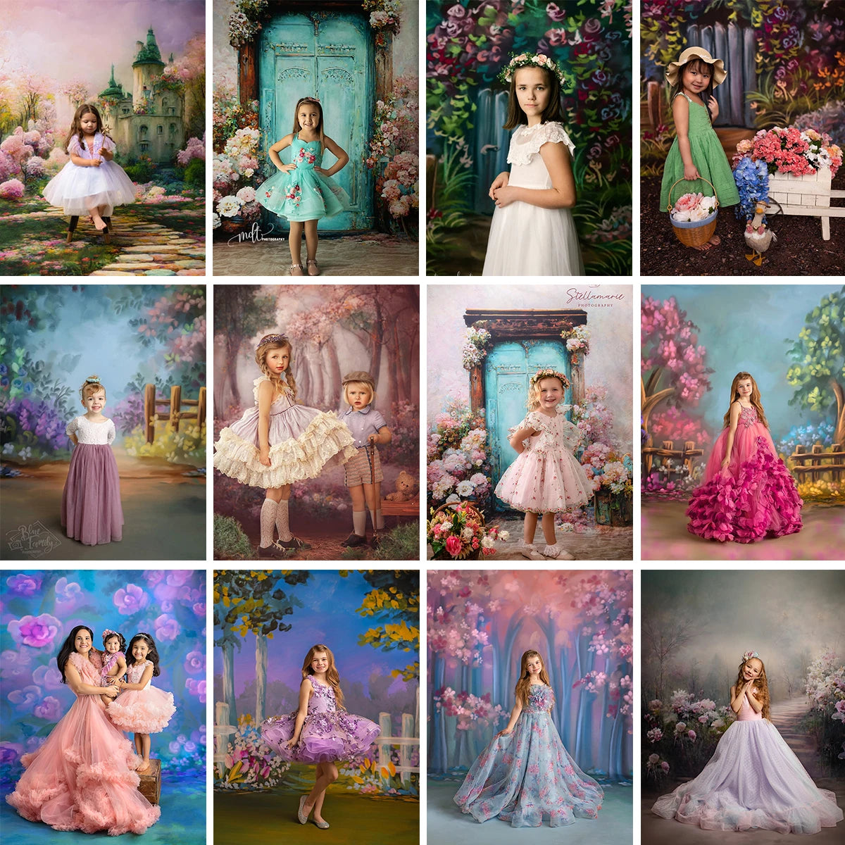 Spring Castle Backdrops Kids Baby Photography Props Child Adult Birthday  Photocall Decors Pink Floral Garden Gate Backgrounds