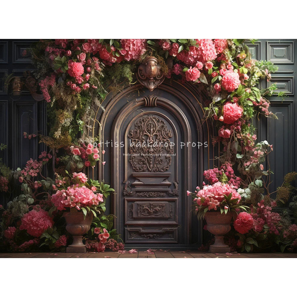 Garden House Floral Door Backdrops Kids Child Spring Photography Girl Baby Photocall Decors Rose Pink Flower Windows Backgrounds