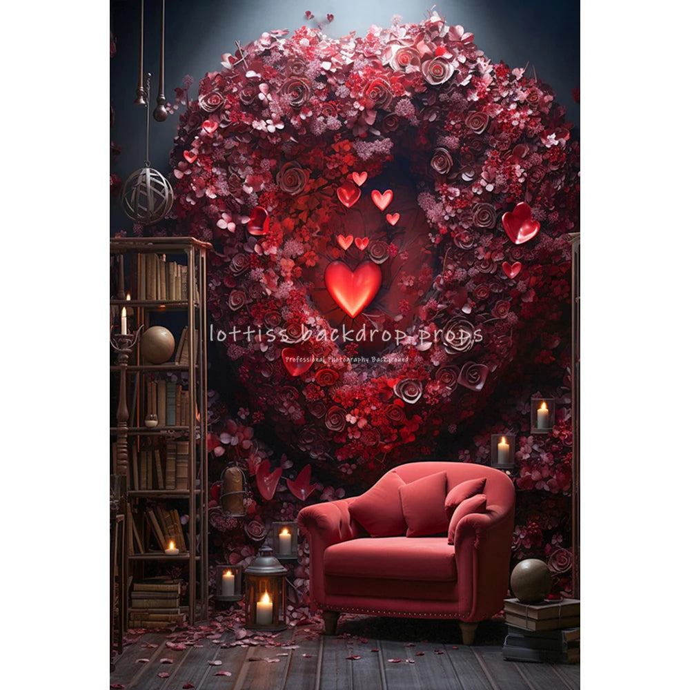 Valentine's Day Rose Floral Backdrops Lover Adult Photography Child Baby Photocall Red Floral Door Heart Balloons Backgrounds