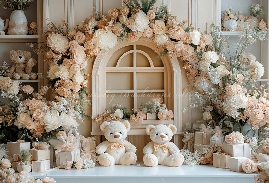 Christmas Floral Garland With the Window Backdrop Baby Kids Portrait Family Party Photocall Photograhy Background