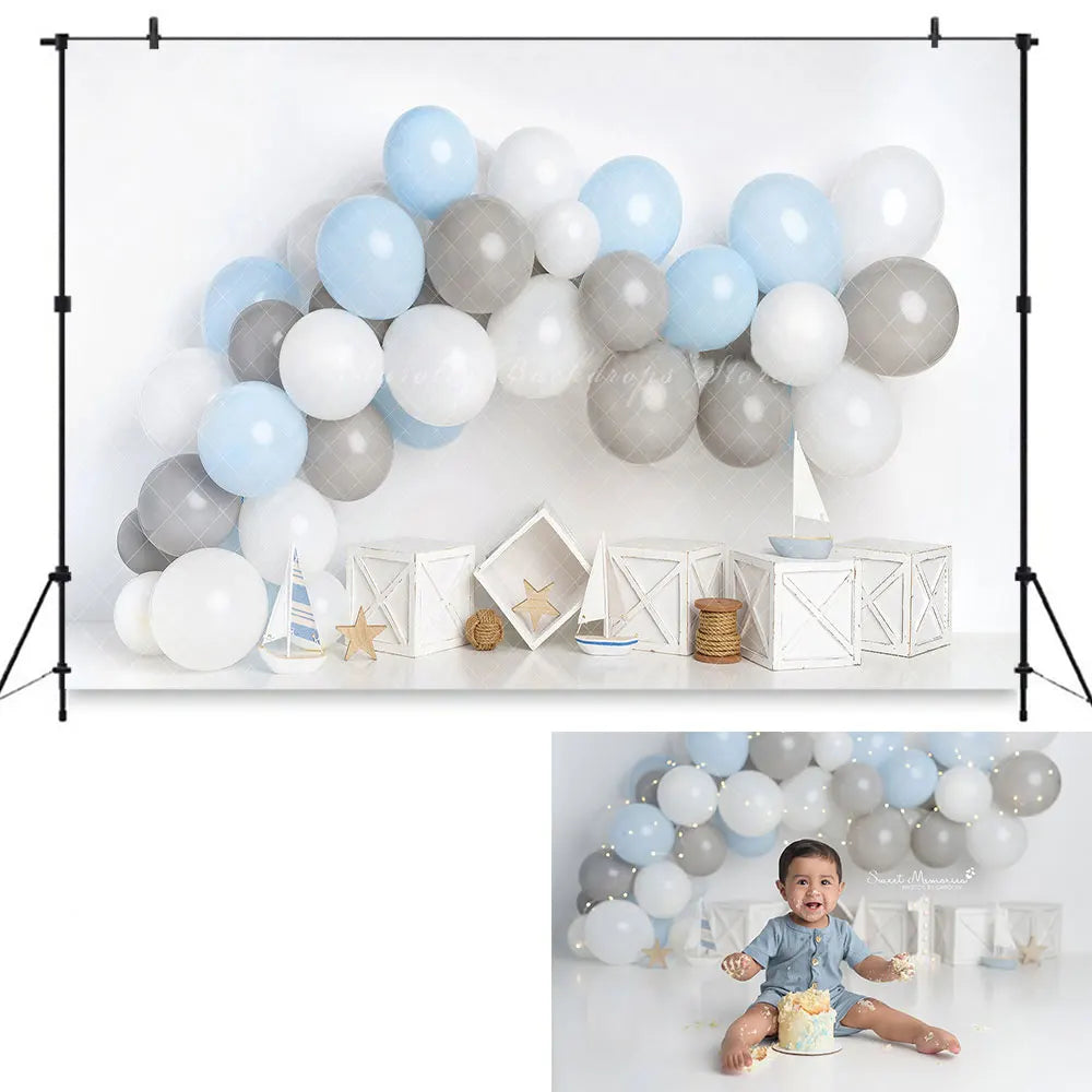 Gold Glitter Blues Backdrop Kids Baby 1st Birthday Photocall Decors Balloons Child Cake Smash Photography Studio Backgrounds