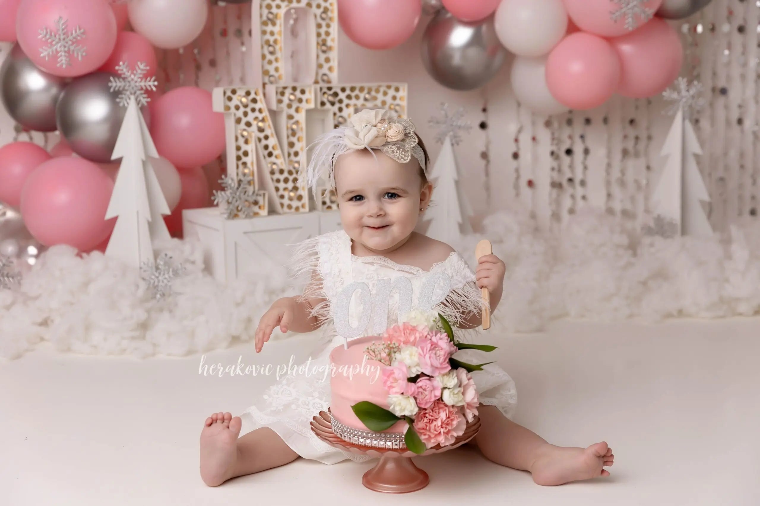 Balloon Arch and Snowflakes Backdrop Kids Baby 1st Birthday Photography Props Child Girls Cake Smash Photocall Backgrounds