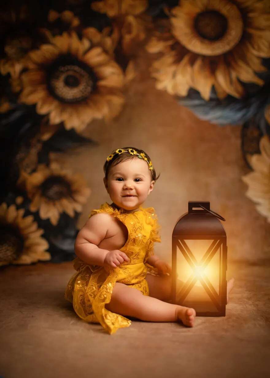 Abstract Floral Backdrops Baby Pregnant Woman Portrait Photography Art Hand Painting Sunflower Background Kids Adult Photostudio