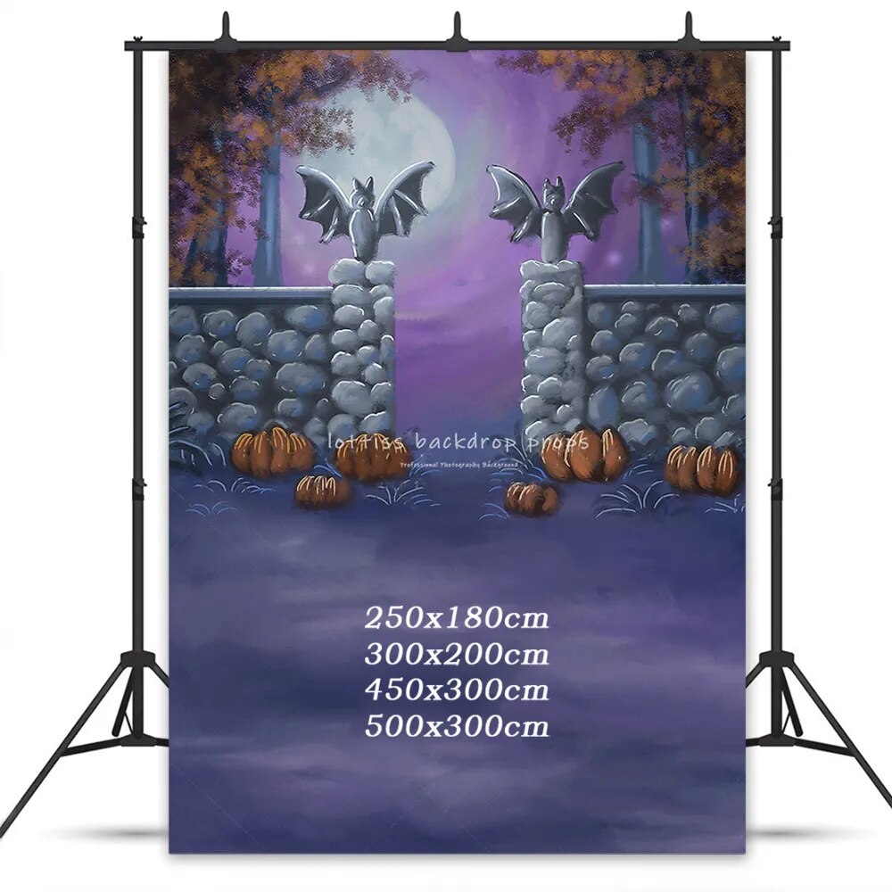 Halloween Cemetery Pumpkin Backdrop Child Baby Photocall Props Adult Kids Birthday Photography Gone Bat Background