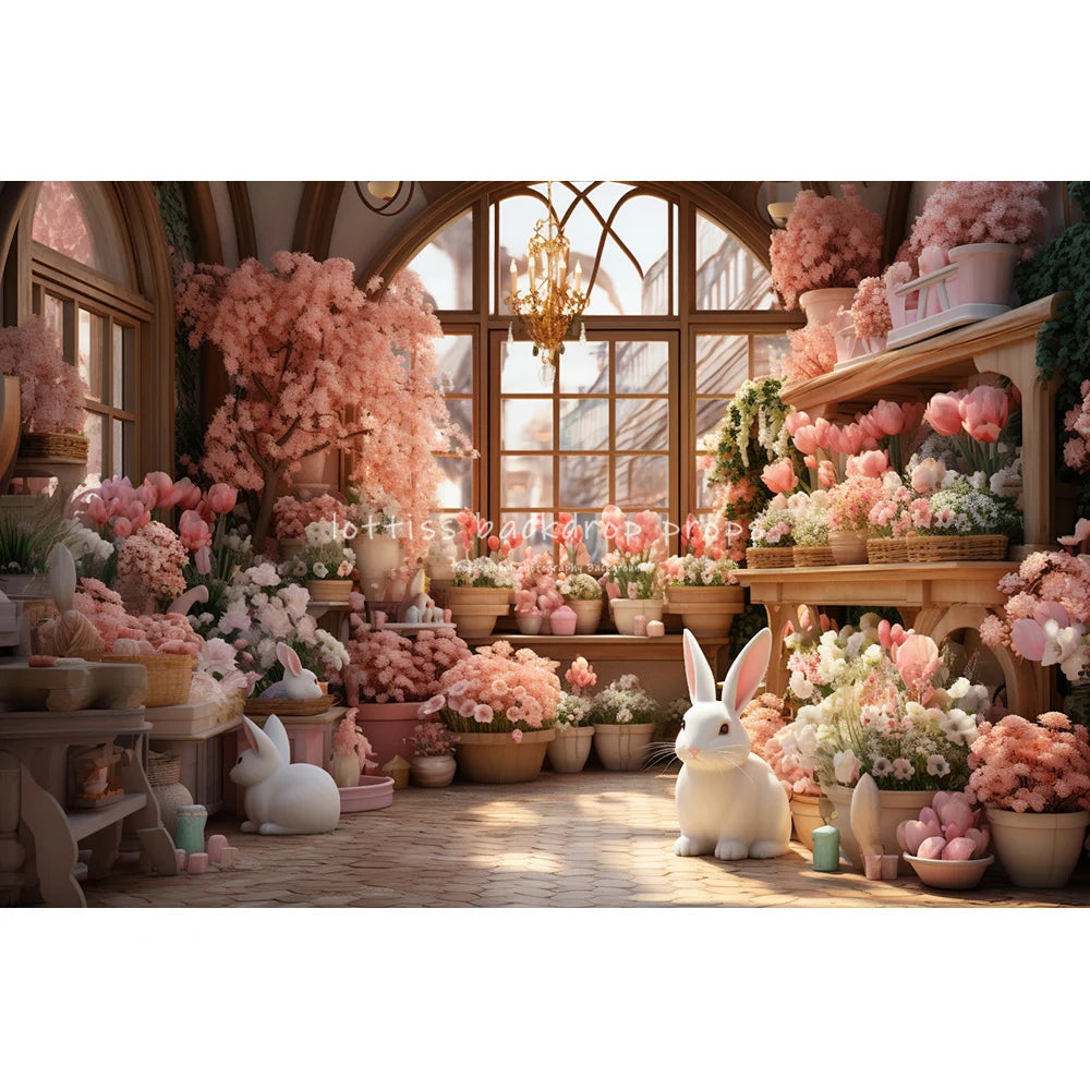 Easter Bunny House Backdrops Kids Baby Photography Child Adult Photocall Decors Spring Windows Floral House Front Backgrounds