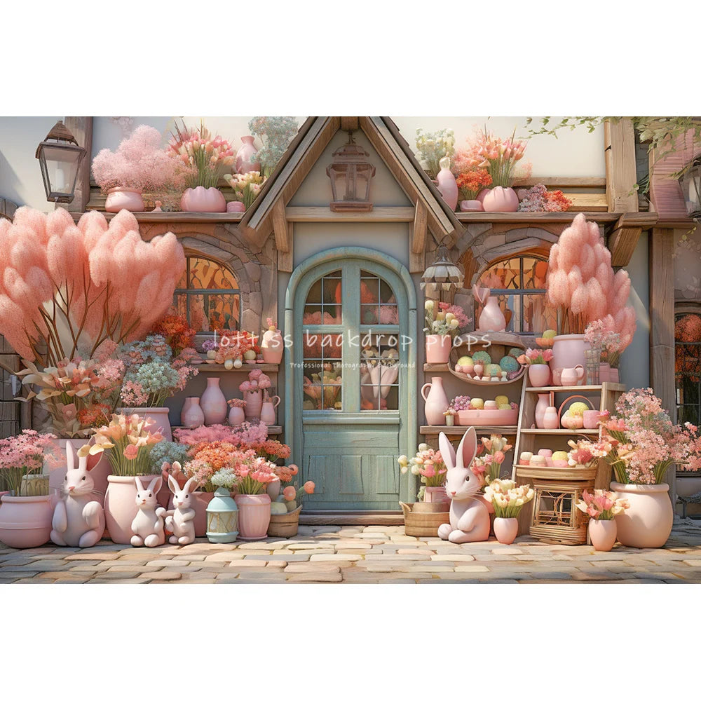 Easter Bunny House Backdrops Kids Baby Photography Child Adult Photocall Decors Spring Windows Floral House Front Backgrounds