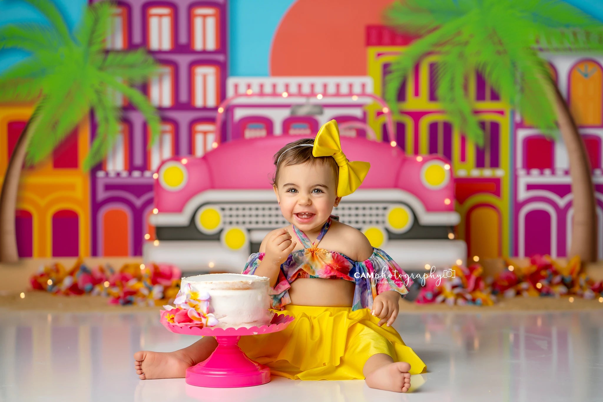 Sunset Boulevard Photography Backdrop Kids Baby Cake Smash Photocall Decors Summer Plam Trees Child Adult Birthday Backgrounds