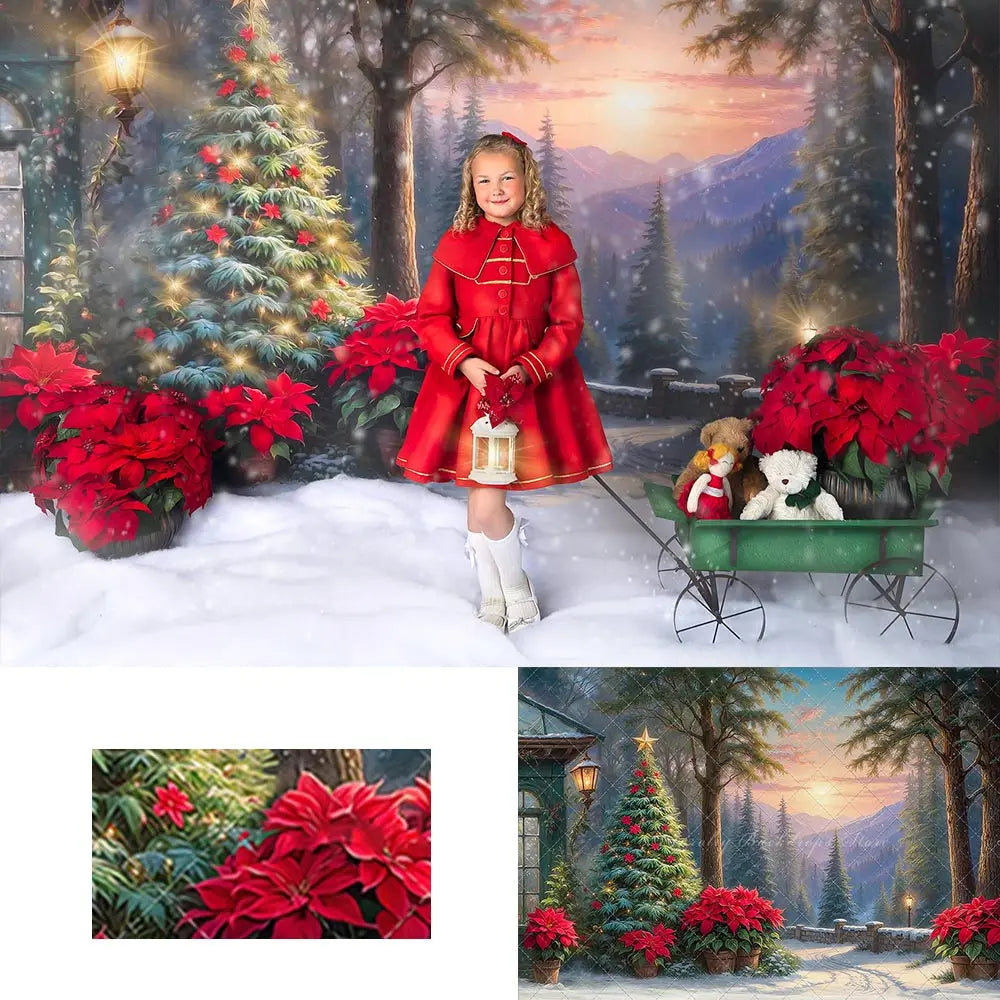 Christmas Sunset Backdrop Kids Baby Cake Smash Photography Props Forest Snowy Child Adult Photo Shoot Backgrounds